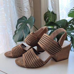Eileen Fisher tan suede heeled sandals size 7.5